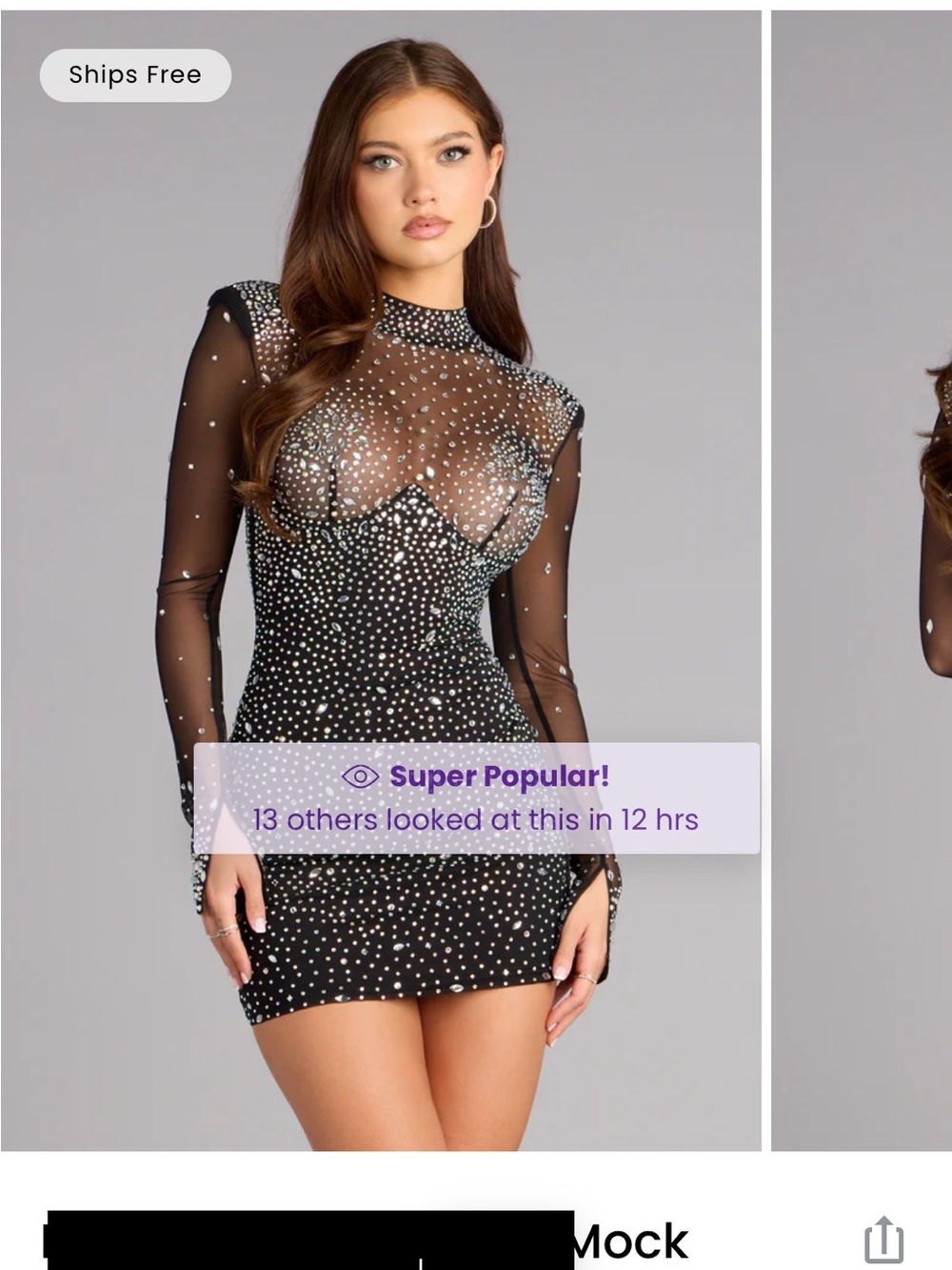 Windsor Black Sheer Rhinestone Long-Sleeve Mini Dress